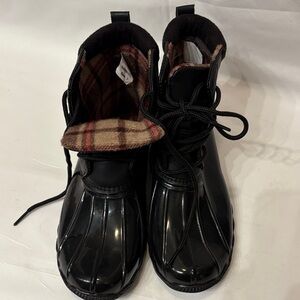 Women's Black Lace-Up Winter Rain Boots Size 7 Jessica Carlyle NWOT